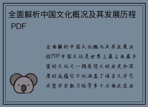 全面解析中国文化概况及其发展历程 PDF